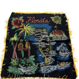 Florida vintage souvenir fringe snap velvet pillow cover tapestry